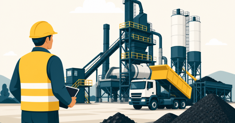 Chef de centrale à enrobés supervisant une centrale de production, illustration One Tilt