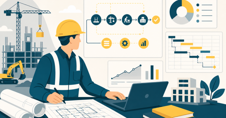Ingénieur méthodes BTP optimisant les process et le planning de chantier, illustration One Tilt
